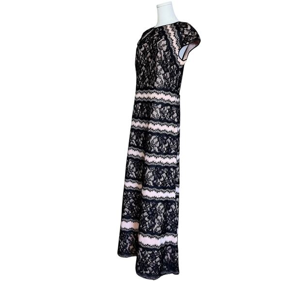 Tadashi Shoji Neoprene And Lace Cap Sleeve Gown Maxi Dress Size 12 - Picture 11 of 13